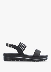 DANIEL Lozzie Black Two Strap Embellished Low Wedge Sandals 