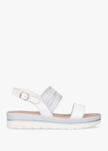 DANIEL Lozzie White Two Strap Embellished Low Wedge Sandals 
