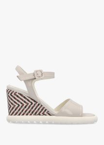 DONNA LEI Lynton Cream Patent Leather Wedge Sandals 