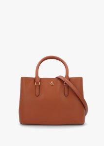 LAUREN RALPH LAUREN Marcy 26 Lauren Tan Leather Satchel Bag 