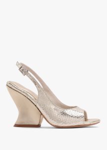 DANIEL Margot Gold Leather Reptile Sculpted Wedge Sandals 