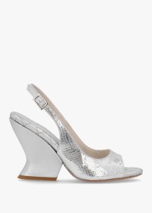 DANIEL Margot Silver Leather Reptile Sculpted Wedge Sandals 