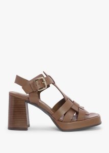 ALPE Mesa Tan Leather Cage Block Heel Sandals 