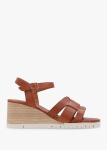 MODA IN PELLE Pedie Tan Leather Wedge Sandals 