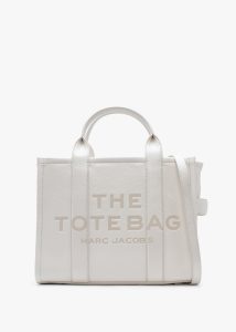 MARC JACOBS The Leather Medium Cotton Silver Tote Bag 