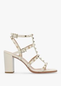 DANIEL Pitter Cream Leather Studded Block Heeled Sandals 