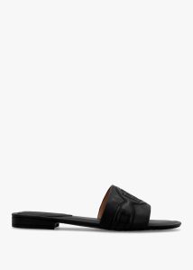 LAUREN RALPH LAUREN Alegra III Black Leather Slider Sandals 