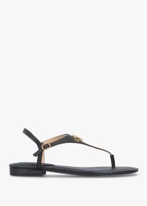 LAUREN RALPH LAUREN Ellington II Black Leather Toe Post Sandals 