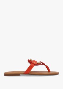 SEE BY CHLOE Hana Dark Orange Leather Toe Post Sandals 