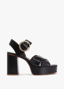 SEE BY CHLOE Lyna Black Leather Platform Sandals 
