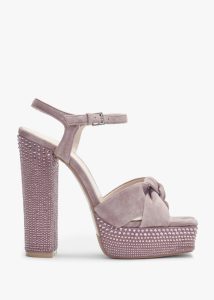 DANIEL Shelby Pink Suede Embellished Platform Heeled Sandals 