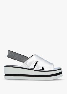 DANIEL Slinger Silver Leather Low Wedge Sandals 