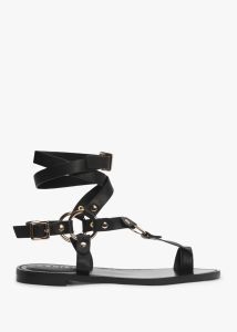DANIEL Sophie Black Leather Ankle Tie Sandals 
