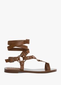 DANIEL Sophie Tan Leather Ankle Tie Sandals 