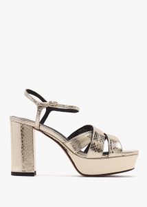 SHOE THE BEAR Nova Strap Gold Leather Platform Block Heel Sandals 