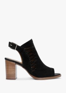 ALPE Stockton Black Suede Lattice Block Heel Sandals 