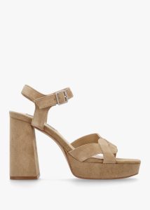 OSEY Villa Funsi Beige Suede Block Heel Platform Sandals 