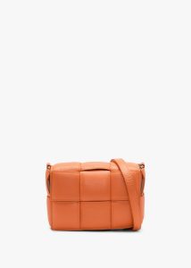 Orange Leather Woven Cross-Body Bag 
