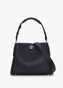 COACH Willow Light Antique Nickel Dark Navy Leather Shoulder Bag 