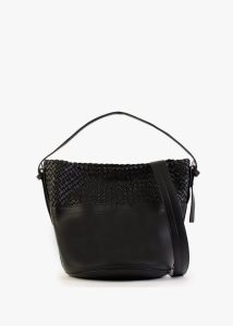 FALORNI Woven Black Leather Bucket Bag 